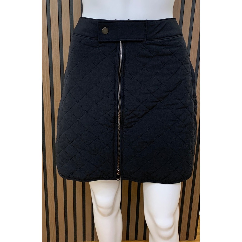 Athleta Apres Ski Skirt Black Quilted Front Zip Mini Skirt Women's 14
